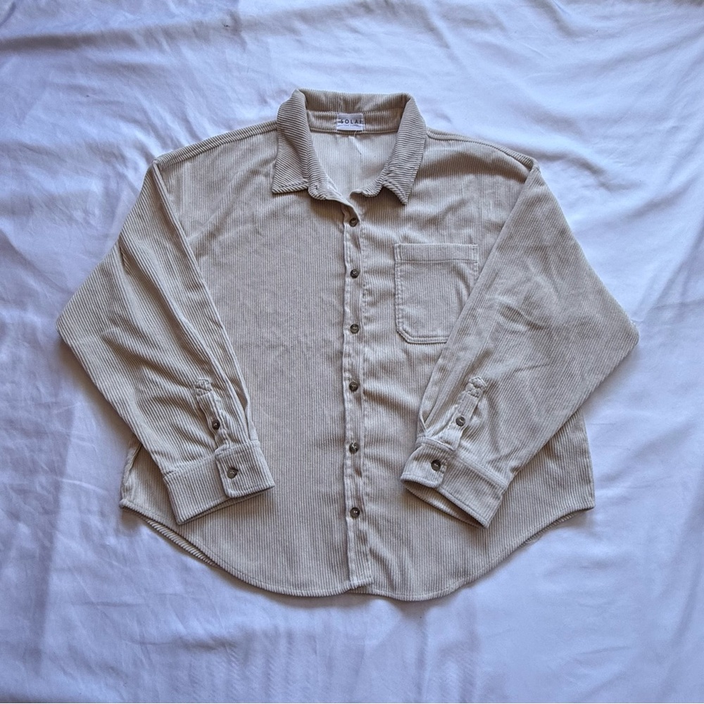 Solaí the Label Tan Corduroy Button Down long sleeve women’s shirt